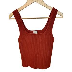 NEW Abercrombie & Fitch Brown Red Ribbed Stretch Knit Tank Top Womens Size Small